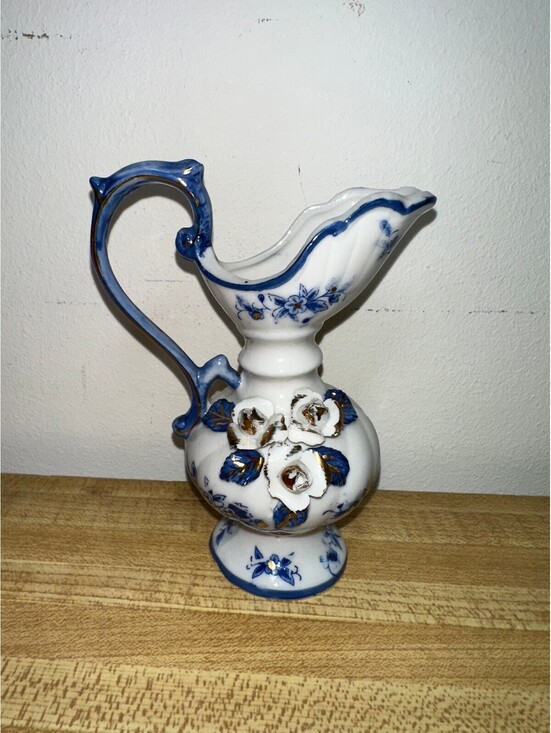 Other - Vintage Ceramic Blue and White Floral Pitcher Vase